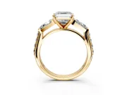Channel-Set Engagement Ring Setting for Asscher Cut Center with Baguette Band and Prong Head in Yellow Gold