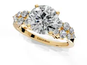 Cluster Engagement Ring Setting for Round Cut Center with 2-Row Shoulder Clusters and Prong Head in Yellow Gold