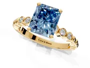 Solitaire Engagement Ring Setting for Fancy Blue Radiant Cut Center with Bezel-Dot Beaded Band and Prong Head in Yellow Gold