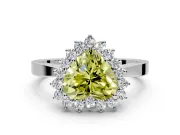 Starburst Halo Engagement Ring Setting for Fancy Yellow Heart-Shaped Center with Flat Cathedral Band and Prong Head in Platinum