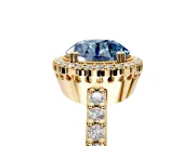 Halo Engagement Ring Setting for Fancy Blue Round Cut Center with Inner Milgrain Border and Prong Head in Yellow Gold