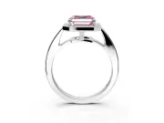 Bezel-Framed Halo Engagement Ring Setting for Fancy Pink Asscher Cut Center with Pave Band and Prong Head in White Gold