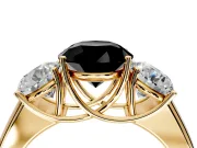 3 Stone Engagement Ring Setting for Fancy Black Round Cut Center with Raised Basket Heads and Prong Head in Yellow Gold
