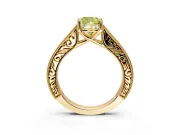 Solitaire Engagement Ring Setting for Fancy Yellow Cushion Cut Center with Engraved Pave Band and Prong Head in Yellow Gold
