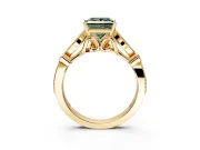 Solitaire Engagement Ring Setting for Fancy Green Princess Cut Center with Marquise and Bezel Accents and Prong Head in Yellow Gold