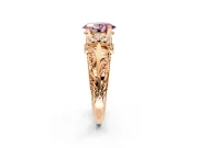 Solitaire Engagement Ring Setting for Fancy Pink Oval Center with Filigree Accent Basket and Prong Head in Rose Gold