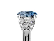 Cluster Engagement Ring Setting for Fancy Blue Oval Center with Round Cut Accent Frame and Prong Head in White Gold