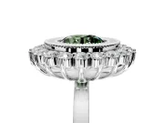 Halo Engagement Ring Setting for Fancy Green Round Cut Center with Milgrain Bezel Rim, Plain Band and Prong Head in White Gold