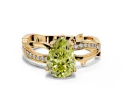 Solitaire Engagement Ring Setting for Fancy Yellow Pear-Shaped Center with Pave and Plain Crossover Band and Prong Head in Yellow Gold