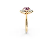 Small-Accent Cluster Halo Engagement Ring Setting for Fancy Pink Round Cut Center with Plain Band and Prong Head in Yellow Gold