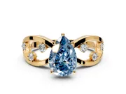 Solitaire Engagement Ring Setting for Fancy Blue Pear-Shaped Center with Criss-Cross Accent Band and Prong Head in Yellow Gold