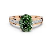 Solitaire Engagement Ring Setting for Fancy Green Oval Center with Princess Cut Channel Band and Prong Head in Rose Gold