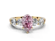 5 Stone Engagement Ring Setting for Fancy Pink Pear-Shaped Center with Graduated Accents and Prong Head in Yellow Gold