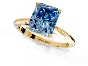 Solitaire Engagement Ring Setting for Fancy Blue Radiant Cut Center with Knife Ridge Band and Claw Prong Head in Yellow Gold