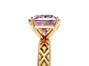 Solitaire Engagement Ring Setting for Fancy Pink Princess Cut Center with Milgrain X Pattern Band and Prong Head in Yellow Gold