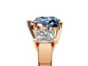 3 Stone Engagement Ring Setting for Fancy Blue Heart-Shaped Center with Matching Side Accents and Prong Head in Rose Gold