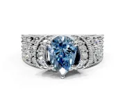 Pave Engagement Ring Setting for Fancy Blue Pear-Shaped Center with Curved Accent Rows, Openwork and Prong Head in Platinum