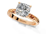 Solitaire Engagement Ring Setting for Cushion Cut Center with XO Engraved Band and Prong Head in Rose Gold