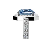 Halo Engagement Ring Setting for Fancy Blue Asscher Cut Center with Framed Halo, Pave Band and Prong Head in White Gold