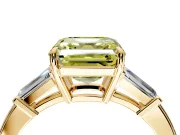 3 Stone Engagement Ring Setting for Fancy Yellow Asscher Cut Center with Baguette Accents and Prong Head in Yellow Gold