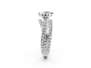 Solitaire Engagement Ring Setting for Oval Center with Woven 3-Strand Pave Band and Prong Head in Platinum