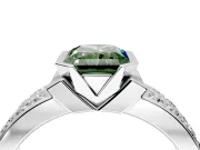 Bezel Engagement Ring Setting for Fancy Green Radiant Cut Center with Wide Channel-Set Band and Bezel Head in Platinum