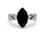 Leaf Engagement Ring Setting for Fancy Black Marquise Center with Milgrain Accent Band and Prong Head in Sterling Silver