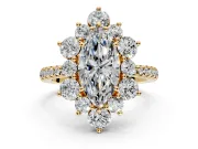 Floral Halo Engagement Ring Setting for Marquise Center with Pave Accents and Prong Head in Yellow Gold
