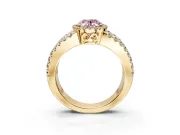 Halo Engagement Ring Setting for Fancy Pink Oval Center with Wide-Open Pave Split Shank and Prong Head in Yellow Gold