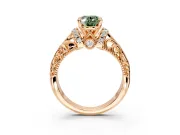 Solitaire Engagement Ring Setting for Fancy Green Oval Center with Filigree Accent Basket and Prong Head in Rose Gold