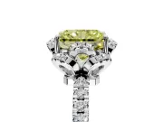 Halo Engagement Ring Setting for Fancy Yellow Radiant Cut Center with Openwork Halo, Pave Band and Prong Head in Sterling Silver