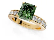 Solitaire Engagement Ring Setting for Fancy Green Radiant Cut Center with Channel-Set Accents and Prong Head in Yellow Gold