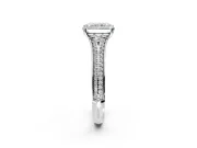 Solitaire Engagement Ring Setting for Radiant Cut Center with Pave Rail Split Shank and Prong Head in Platinum