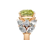 Leaf Cluster Engagement Ring Setting for Fancy Yellow Cushion Cut Center with Marquise Accents and Prong Head in Rose Gold