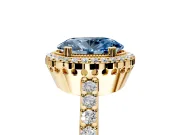Halo Engagement Ring Setting for Fancy Blue Oval Center with Inner Milgrain Border and Prong Head in Yellow Gold
