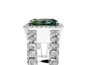 Halo Engagement Ring Setting for Fancy Green Emerald Cut Center with Wide-Open Pave Split Shank and Prong Head in Sterling Silver