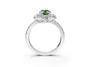 Floral Halo Engagement Ring Setting for Fancy Green Oval Center with Pave Accents and Prong Head in Sterling Silver