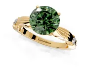 Solitaire Engagement Ring Setting for Fancy Green Round Cut Center with Carved Leaf Shoulders and Prong Head in Yellow Gold