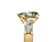 5 Stone Engagement Ring Setting for Fancy Green Pear-Shaped Center with Plain Band and Prong Head in Yellow Gold