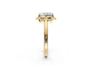 Floral Frame Engagement Ring Setting for Radiant Cut Center with Accent Clusters and Prong Head in Yellow Gold