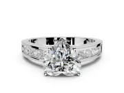 Solitaire Engagement Ring Setting for Heart-Shaped Center with Princess Cut Channel Band and Prong Head in Platinum