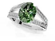 Split Shank Engagement Ring Setting for Fancy Green Oval Center with Pave Split Shank and Prong Head in Platinum