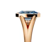 Solitaire Engagement Ring Setting for Fancy Blue Emerald Cut Center with V Split Shank and Bezel Head in Rose Gold