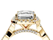 Halo Engagement Ring Setting for Asscher Cut Center with Twist Band and Prong Head in Yellow Gold