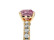 Solitaire Engagement Ring Setting for Fancy Pink Cushion Cut Center with Single Row Accent Band and Prong Head in Yellow Gold