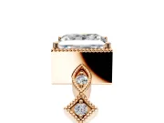 Milgrain Bezel Engagement Ring Setting for Princess Cut Center with Marquise Stations and Bezel Head in Rose Gold
