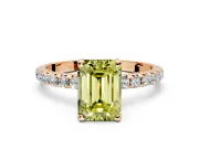 Solitaire Engagement Ring Setting for Fancy Yellow Emerald Cut Center with Micro Pave Band and Prong Head in Rose Gold