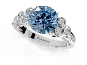 Cluster Engagement Ring Setting for Fancy Blue Round Cut Center with Bezel Accent Clusters and Prong Head in Sterling Silver
