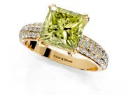 Solitaire Engagement Ring Setting for Fancy Yellow Princess Cut Center with Multi-Row Pave Accents and Basket Head in Yellow Gold