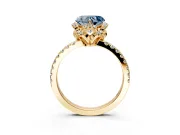 Halo Engagement Ring Setting for Fancy Blue Heart-Shaped Center with Openwork Halo, Pave Band and Prong Head in Yellow Gold